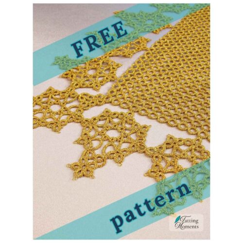 free tatting doily pattern preview with logo showing gold doily corner