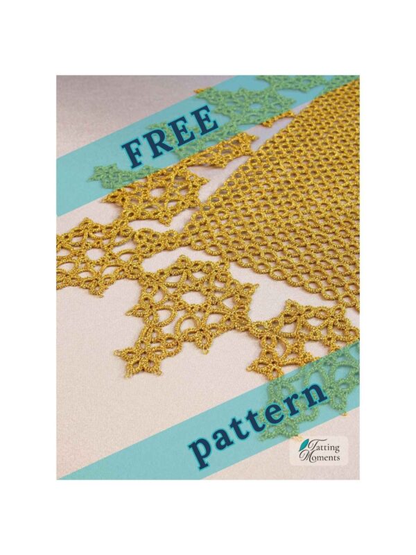 free tatting doily pattern preview with logo showing gold doily corner