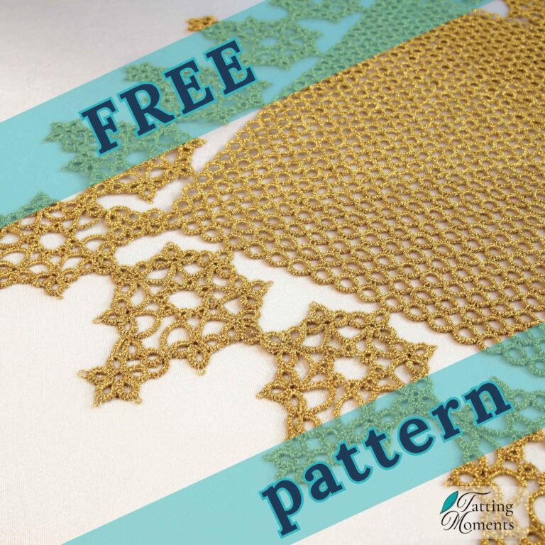 free tatting doily pattern preview with logo showing gold doily corner